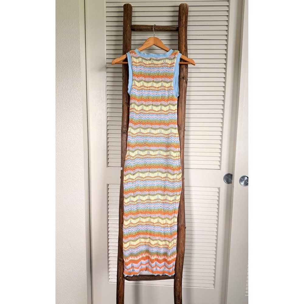 Willow & Wind Knit Midi Dress Small Multicolor Chevron Stripe Crochet Sleeveless - Picture 3 of 4